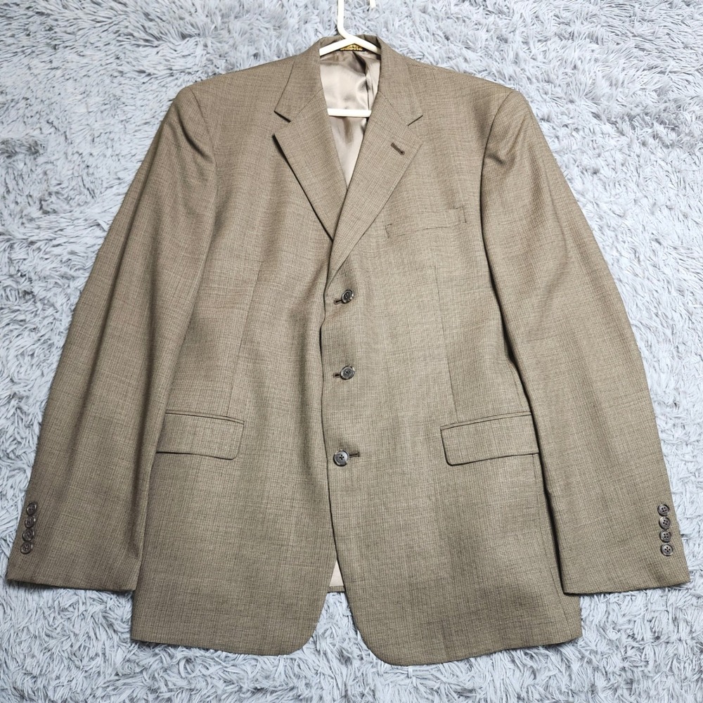 Austin Reed Sport Coat Blazer Mens 46L Brown Micro Check Wool Three Button USA
